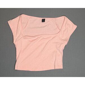 Shein Women’s Small Peach Short Sleeve Top Wide Neck Casual Blouse Lightly Used